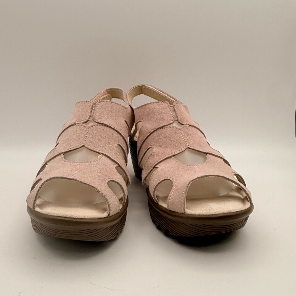 Skechers Memory Foam Pink Suede Wedge Sandals Comfort Slingback Shoe Women’s 8 - Picture 4 of 16